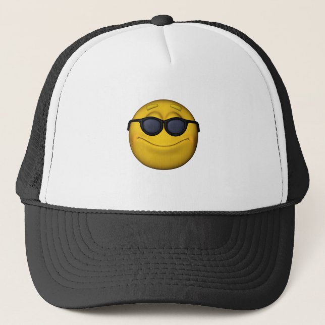Emoticon With Sunglasses Trucker Hat (Front)