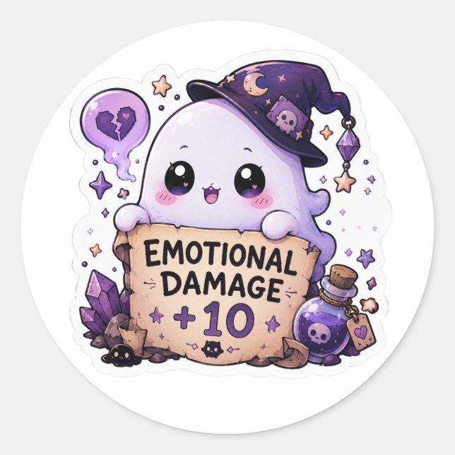 Emotional Damage +10 Cute Ghost RPG Sticker (Front)