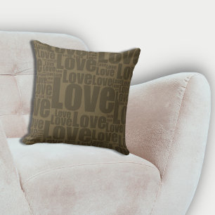 Emotional Love Typography Pattern Brown Cushion