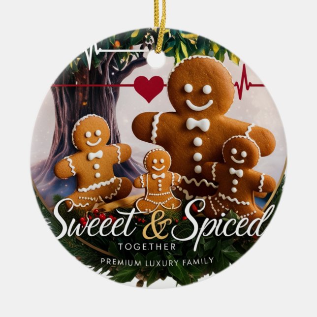 Emotional Luxury Gingerbread Family Heartbeat  Ceramic Ornament (Front)