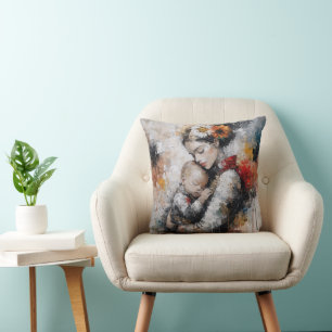 Emotional Motherhood Wall Art with Floral Crown Cushion
