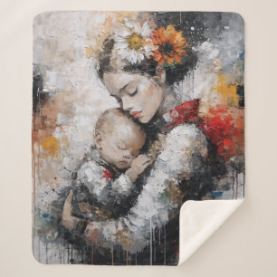 Emotional Motherhood Wall Art with Floral Crown Sherpa Blanket