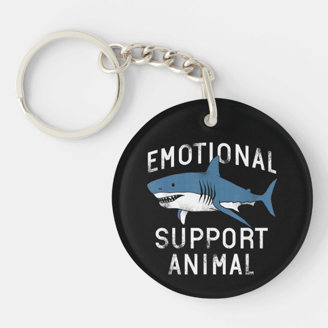 Emotional Support Animal Funny Scary Shark Pun Hum Key Ring (Front)