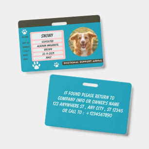 Emotional Support Animal ID Card Template Badge