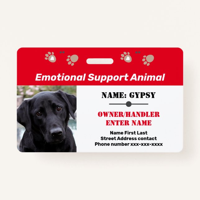 Emotional Support Animal ID One Photo Option ID Badge (Front)