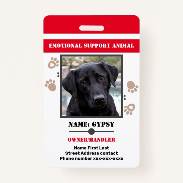 Emotional Support Animal ID One Photo Option ID Badge (Front)