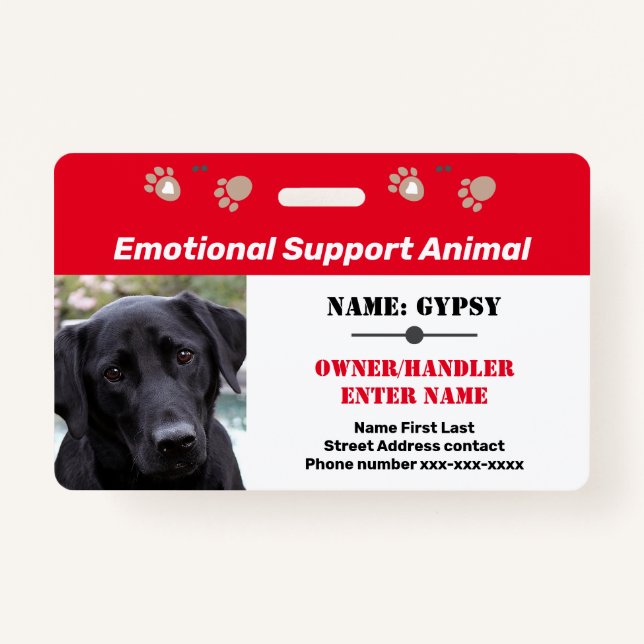 Emotional Support Animal ID One Photo Option ID Badge (Front)