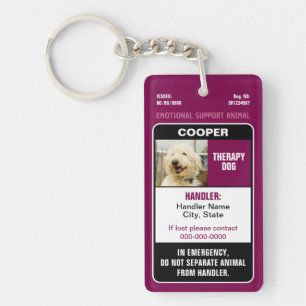 Emotional Support Animal ID Therapy Photo Custom Key Ring