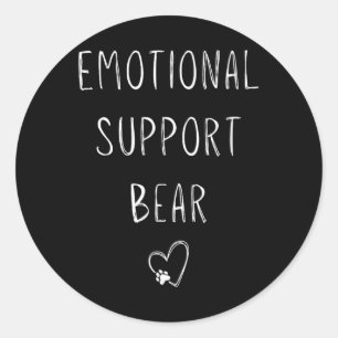 Emotional Support Bear! Heart Paw Print Wrap Hugs  Classic Round Sticker