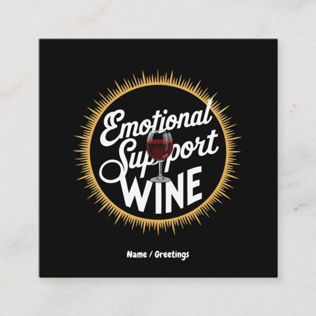 Emotional Support Beverage Funny Wine Lover  Square Business Card (Front)