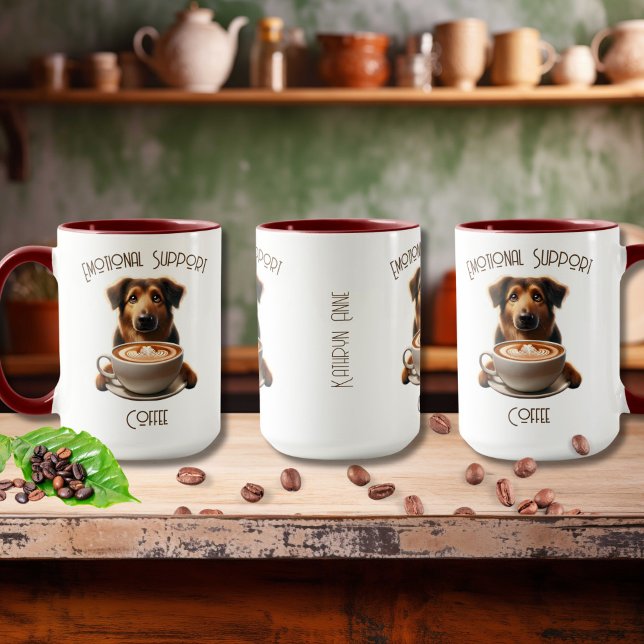 Emotional Support Coffee Cute Mocha Mug (Emotional Support Coffee with Cute Dog and Customized Name, Super Caffeinate your day!)
