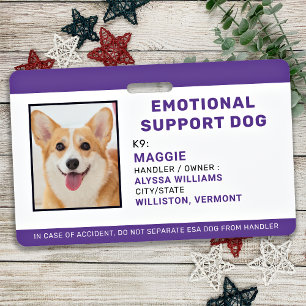 Emotional Support Dog Custom Photo Pet ID  ID Badge