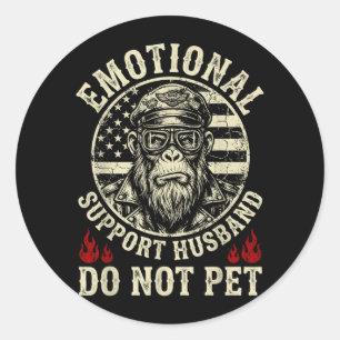 Emotional Support Husband Do Not Pet Funny Monkey Classic Round Sticker
