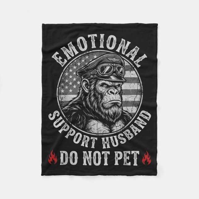Emotional support husband do not pet funny monkey  fleece blanket (Front)
