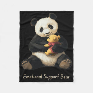 Emotional Support Panda Bear Holding A Cute Bear  Fleece Blanket