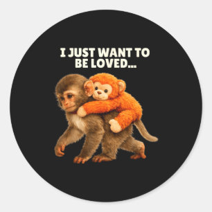Emotional supports cute monkey baby punch hug plus classic round sticker