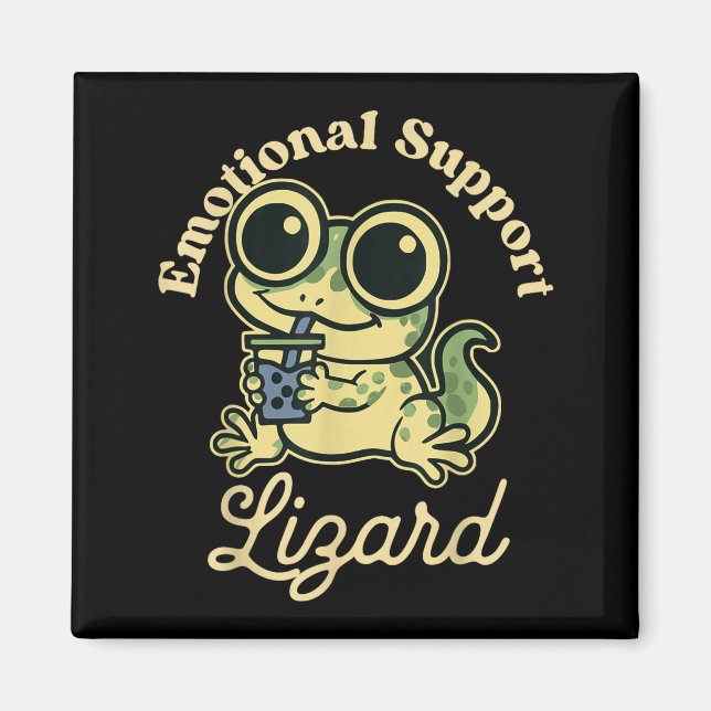 Emotional Suprt Lizard Cute Gecko With Boba  Magnet (Front)