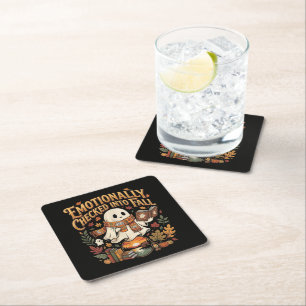 Emotionally Checked Into Fall Autumn Halloween Square Paper Coaster