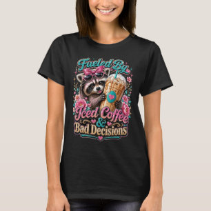 Emotionally Supported By Iced Coffee Cute Racoon T-Shirt