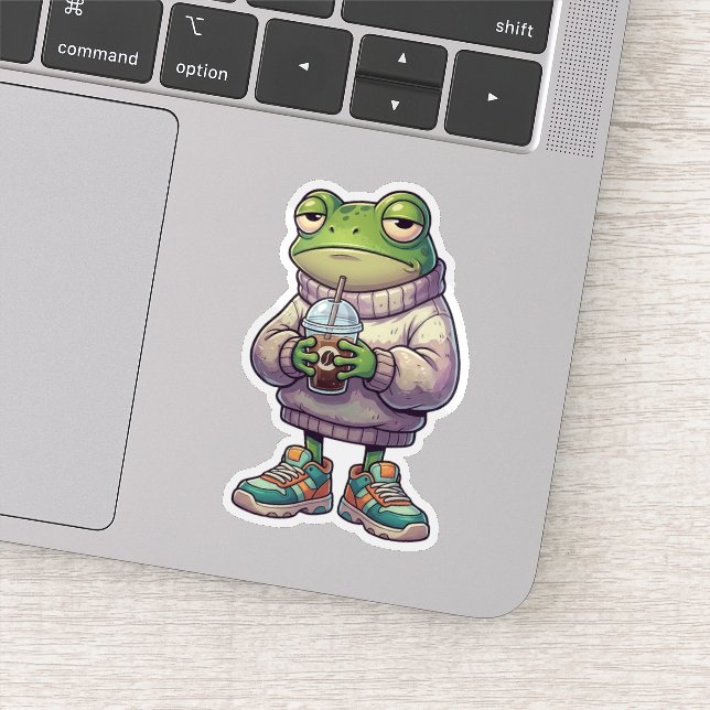 Emotionally Tired Frog Coffee Aesthetic Sticker (Detail)