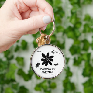 Emotionally Unstable Funny Black and White Flower Key Ring