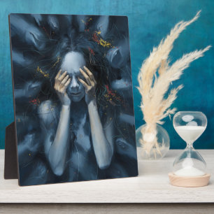 Emotive Abstract Portrait – Surreal Blue Art Plaque