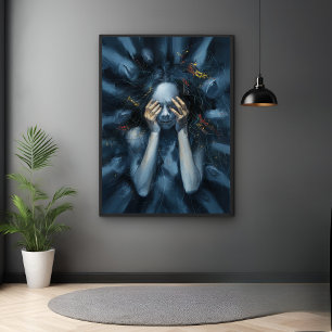 Emotive Abstract Portrait – Surreal Blue Art Poster