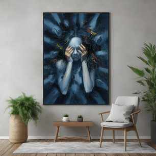 Emotive Abstract Portrait – Surreal Blue Art Poster