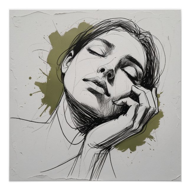 Emotive Female Portrait Poster – Hand on Face with (Front)