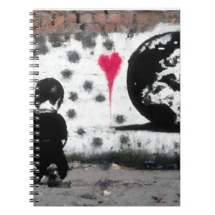 Emotive Street Art Boy Earth Heart Mural Notebook