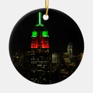 Emp St Bldg Christmas Colours at night 01 Ceramic Tree Decoration