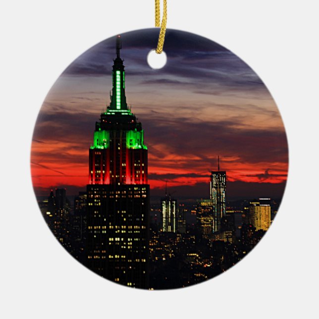 Emp St Building - Christmas Colours Sunset 02 Ceramic Ornament (Front)