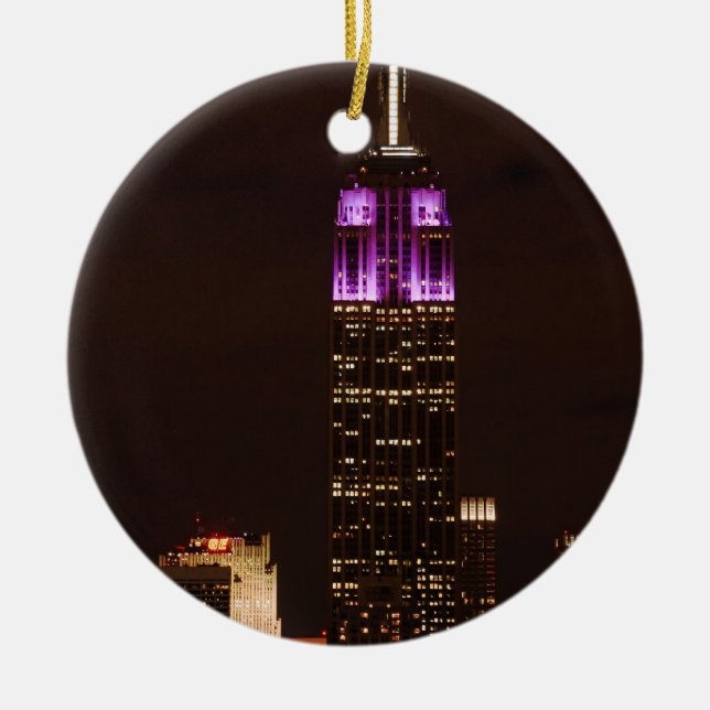 Emp St Building in Purple & White 01 Ceramic Ornament (Front)