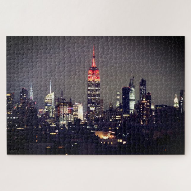 Emp St Building in Red Night Skyline Jigsaw Puzzle (Horizontal)