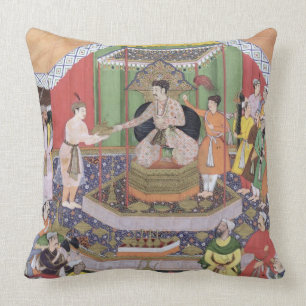 Emperor Akbar (r.1556-1605) entertained by his fos Cushion