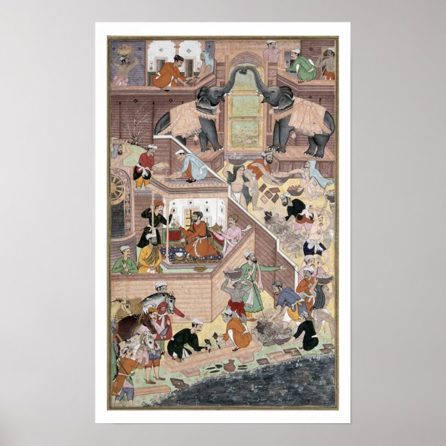 Emperor Akbar (r.1556-1605) inspecting the buildin Poster (Front)