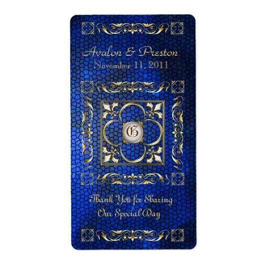 Emperor Blue Stained Glass Wine Wedding Label Shipping Label