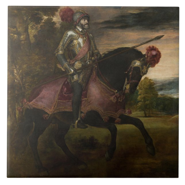Emperor Charles V on Horseback (by Titian) Ceramic Tile (Front)