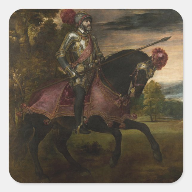 Emperor Charles V on Horseback (by Titian) Square Sticker (Front)