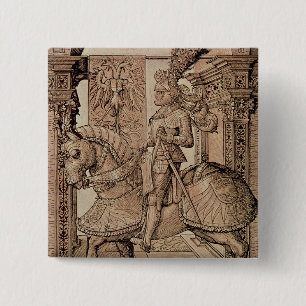 Emperor Maximilian I riding a horse, 1518 15 Cm Square Badge