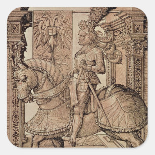 Emperor Maximilian I riding a horse, 1518 Square Sticker