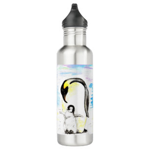 Emperor Penguin and Chick Watercolor Painting 710 Ml Water Bottle