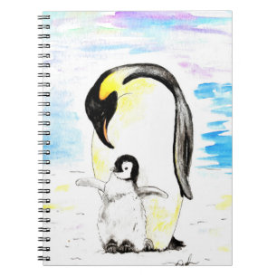 Emperor Penguin and Chick Watercolor Painting Notebook