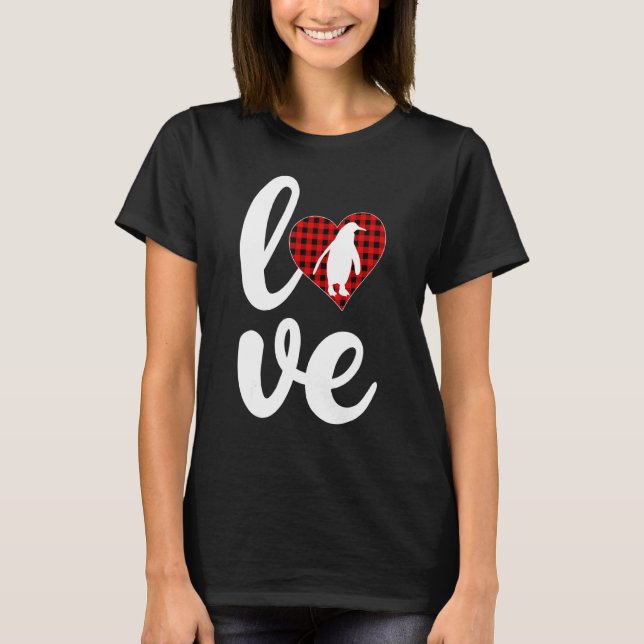 Emperor Penguin Buffalo Plaid Love Penguin Valenti T-Shirt (Front)