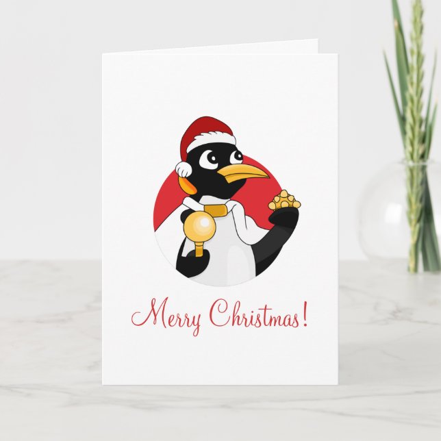 Emperor penguin Christmas cartoon Holiday Card (Front)