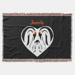 Emperor Penguin Family Love Heart Throw Blanket