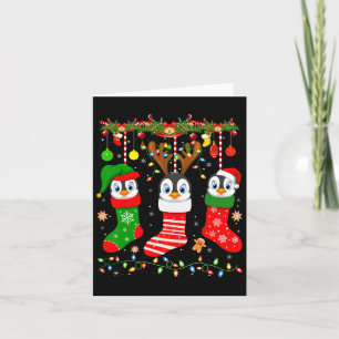 Emperor Penguin In Christmas Socks Lights Penguin Card