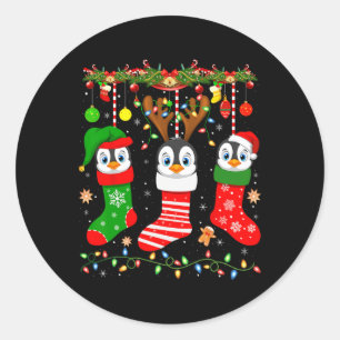Emperor Penguin In Christmas Socks Lights Penguin Classic Round Sticker