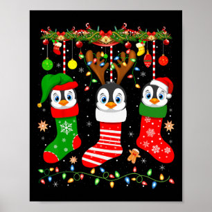Emperor Penguin In Christmas Socks Lights Penguin Poster