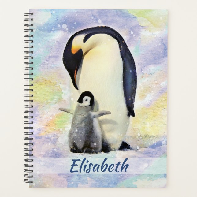 Emperor Penguin with Baby Chick Watercolor Planner (Front)